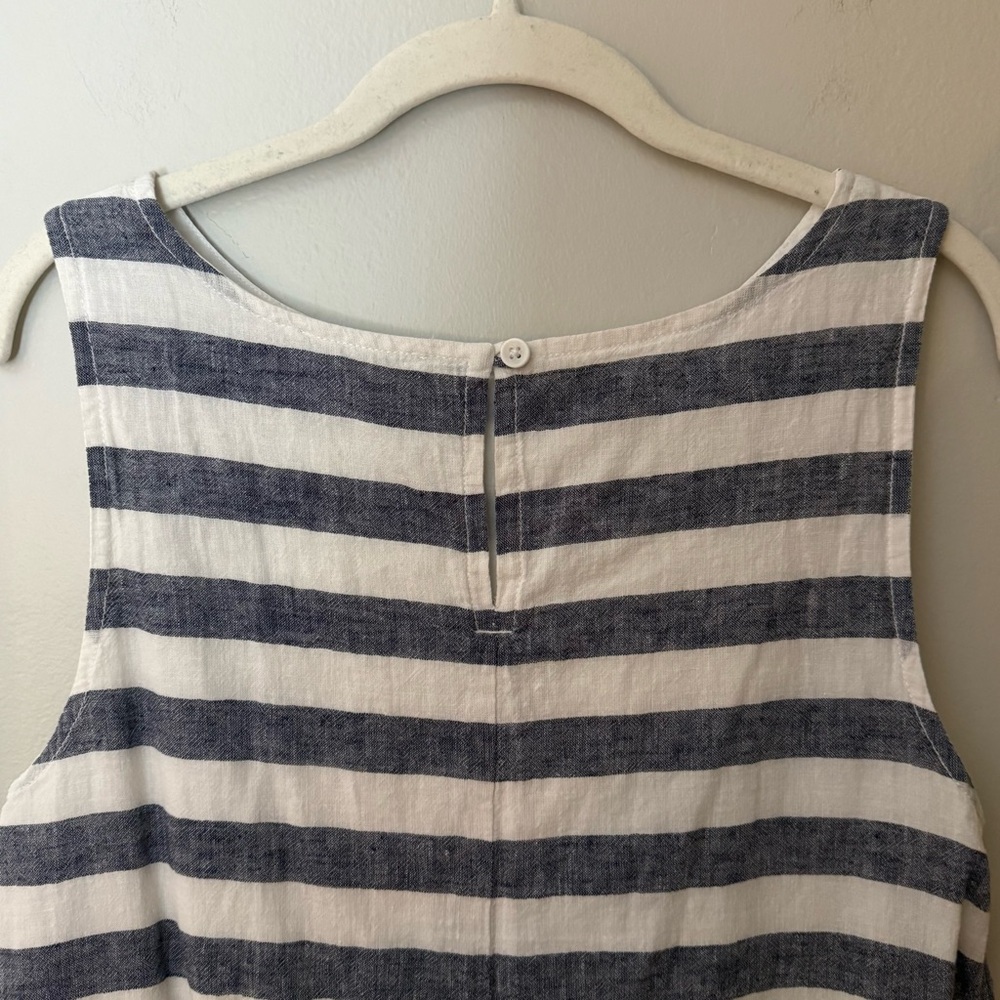BeachLunchLounge Blue White Stripe Linen Shift Dress Sleeveless Size M - Picture 5 of 11